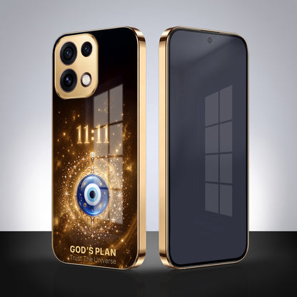 Oppo Reno 16C 5G God’s Plan Evil Eye Gold Electroplated Glass Phone Back Case
