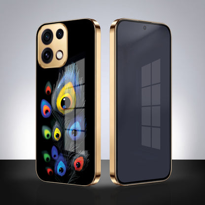 Oppo Reno 16C 5G Multi-Feather Peacock Gold Electroplated Glass Phone Back Case