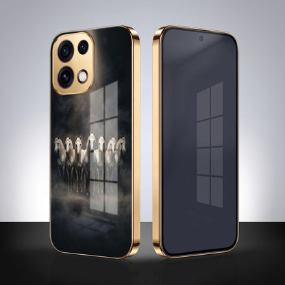 Oppo Reno 16C 5G Running Horses Gold Electroplated Glass Phone Back Case