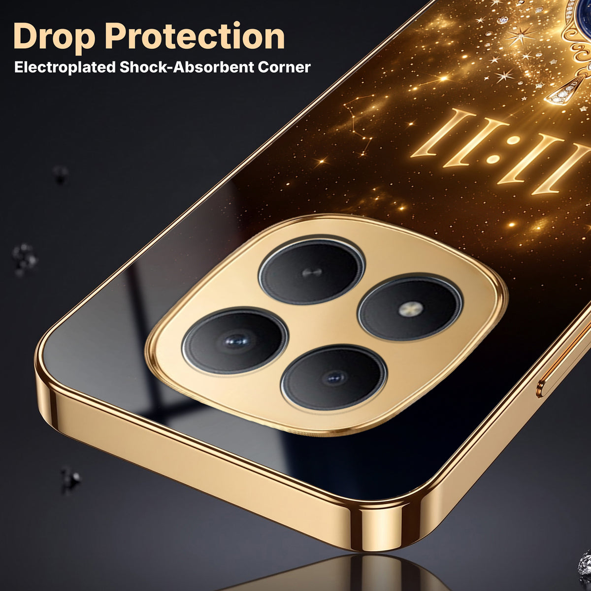 Redmi Note 15 Pro Plus 5G God’s Plan Evil Eye Gold Electroplated Glass Phone Back Case