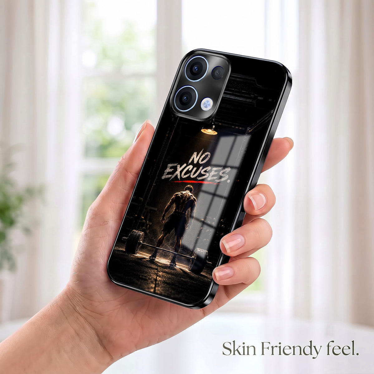 Oppo Reno 13 5G No Excuses Black Electroplated Glass Phone Back Case