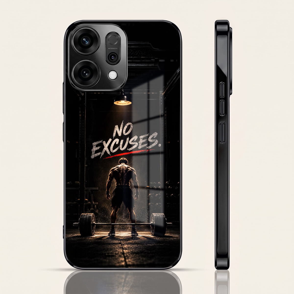 Oppo Reno 14 5G No Excuses Black Electroplated Glass Phone Back Case