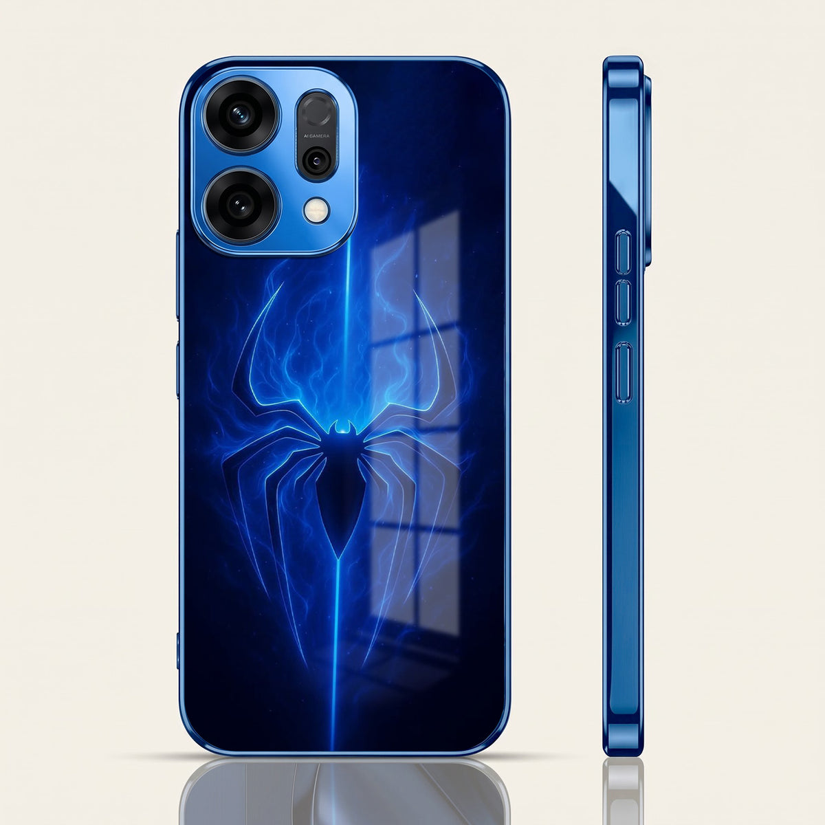 Oppo Reno 14 5G Neon Spider Blue Electroplated Glass Phone Back Case