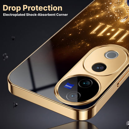 Vivo V40 Pro 5G God’s Plan Evil Eye Gold Electroplated Glass Phone Back Case