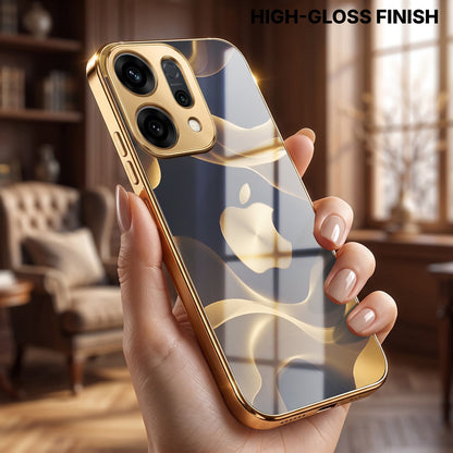 Oppo Reno 14 5G Luxury Wave Gold Electroplated Glass Phone Back Case