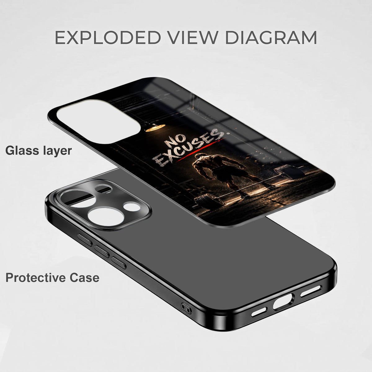 Oppo Reno 13 5G No Excuses Black Electroplated Glass Phone Back Case