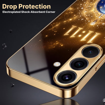 Samsung Galaxy A36 5G God’s Plan Evil Eye Gold Electroplated Glass Phone Back Case