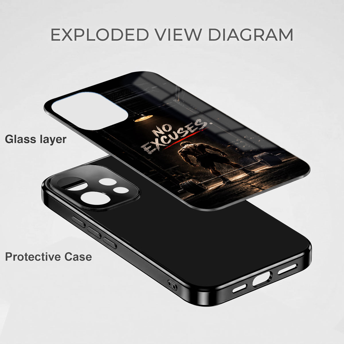 Oppo Reno 15 5G No Excuses Black Electroplated Glass Phone Back Case