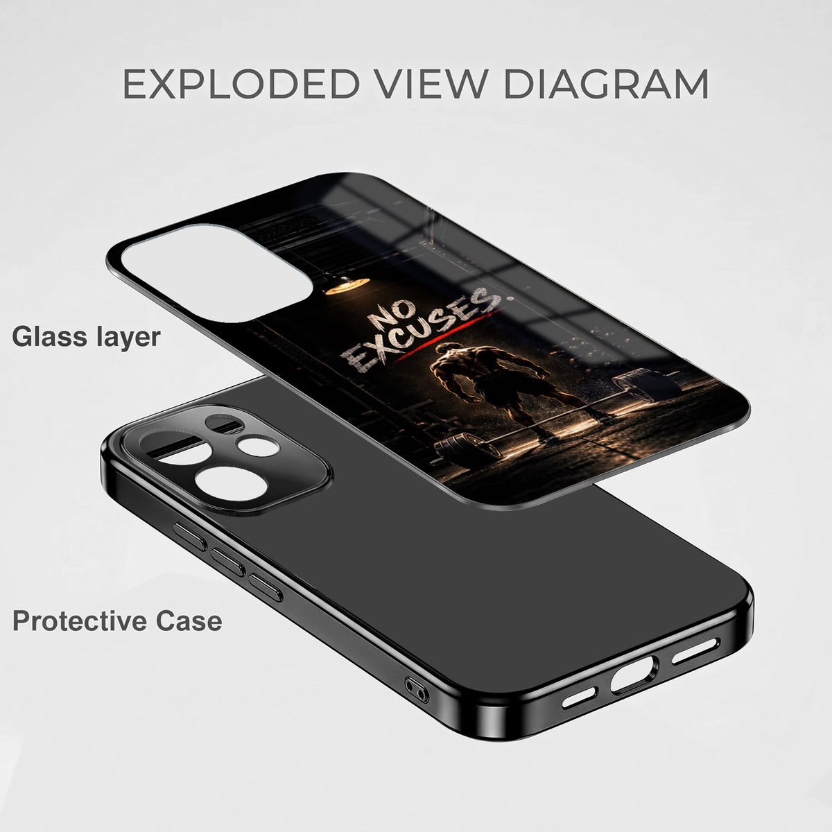 Oppo Reno 15 Pro Mini 5G No Excuses Black Electroplated Glass Phone Back Case