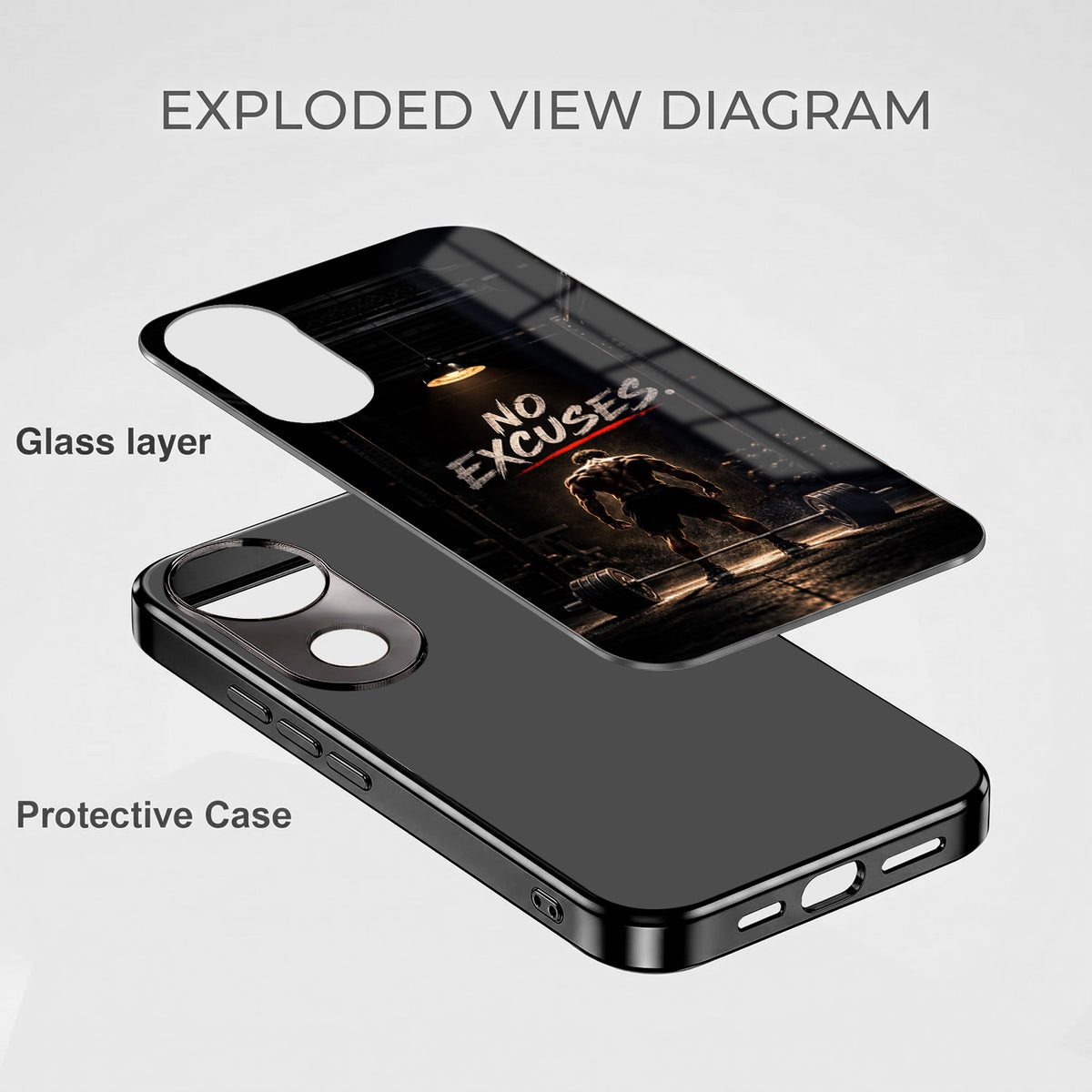 Vivo V50 5G No Excuses Black Electroplated Glass Phone Back Case