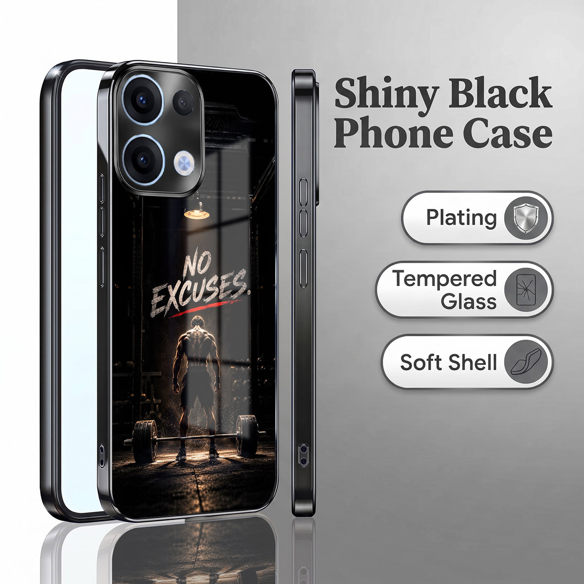 Oppo Reno 13 5G No Excuses Black Electroplated Glass Phone Back Case