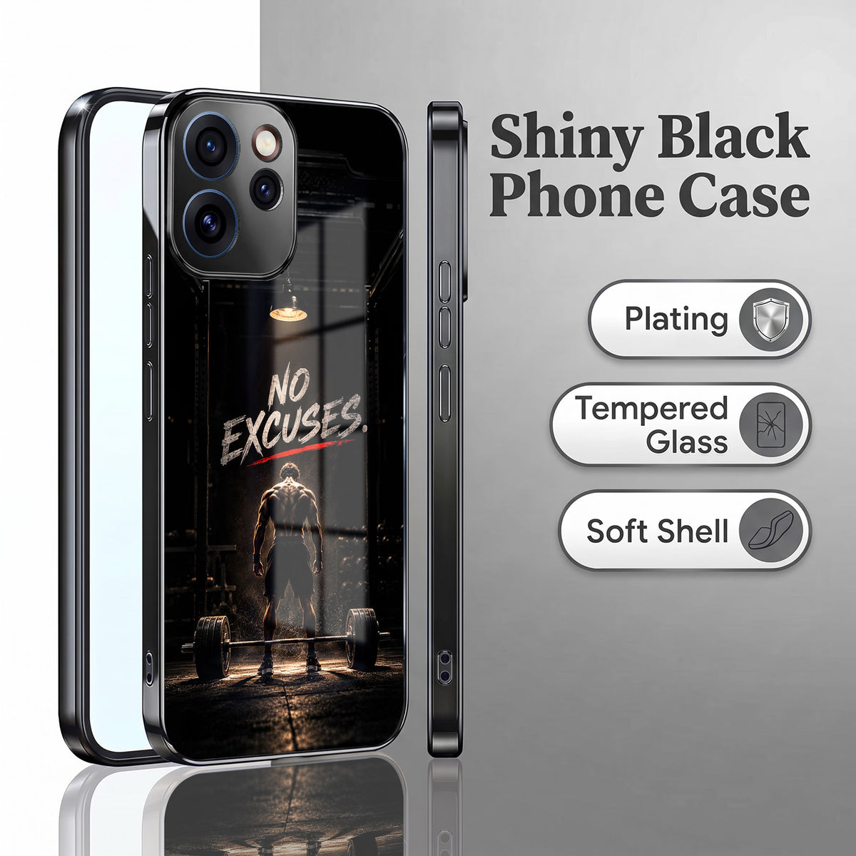 Oppo Reno 15 Pro Mini 5G No Excuses Black Electroplated Glass Phone Back Case
