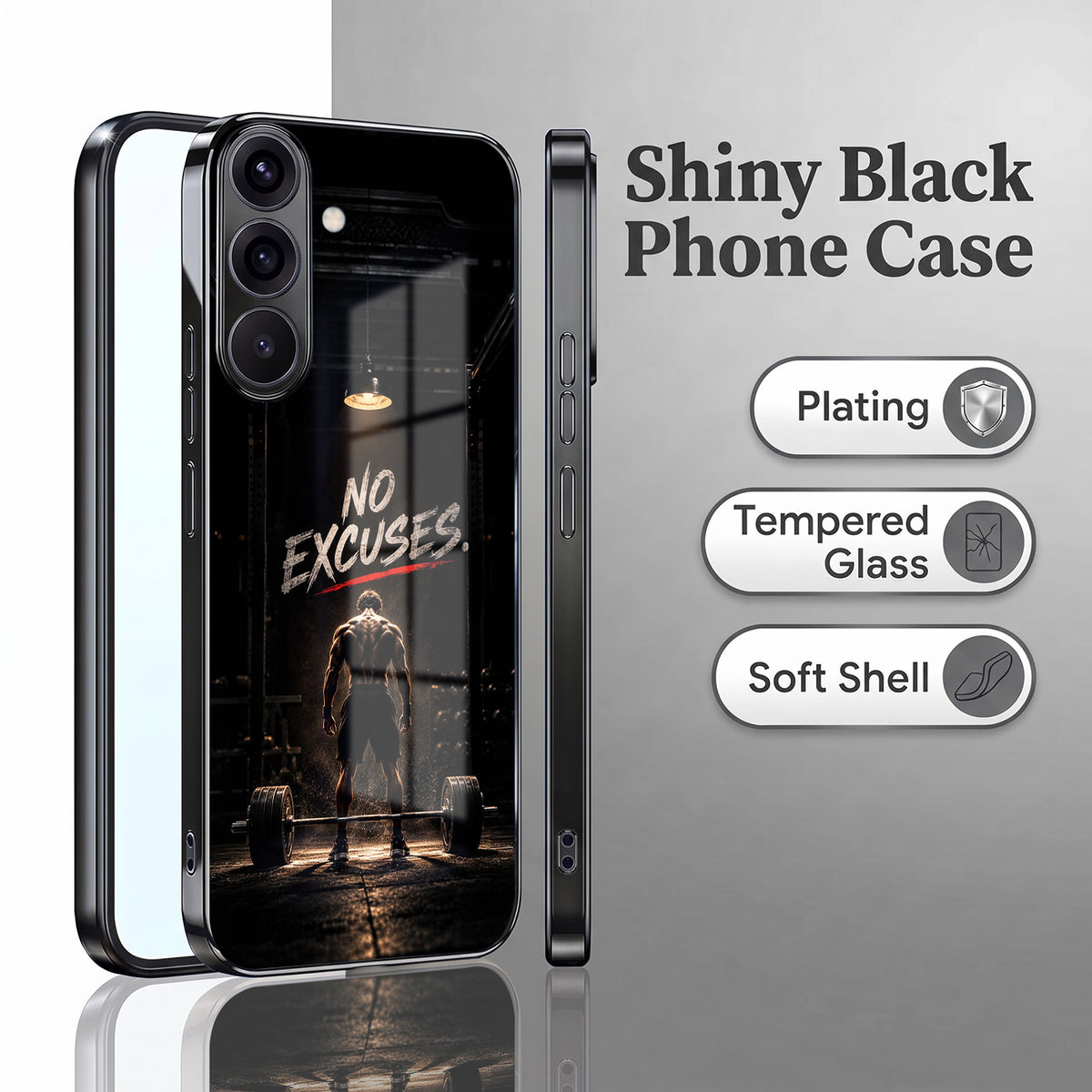 Samsung Galaxy A36 5G No Excuses Black Electroplated Glass Phone Back Case
