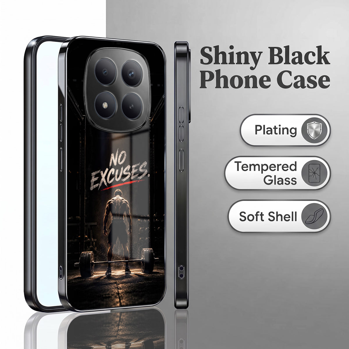 Redmi Note 15 Pro Plus 5G No Excuses Black Electroplated Glass Phone Back Case