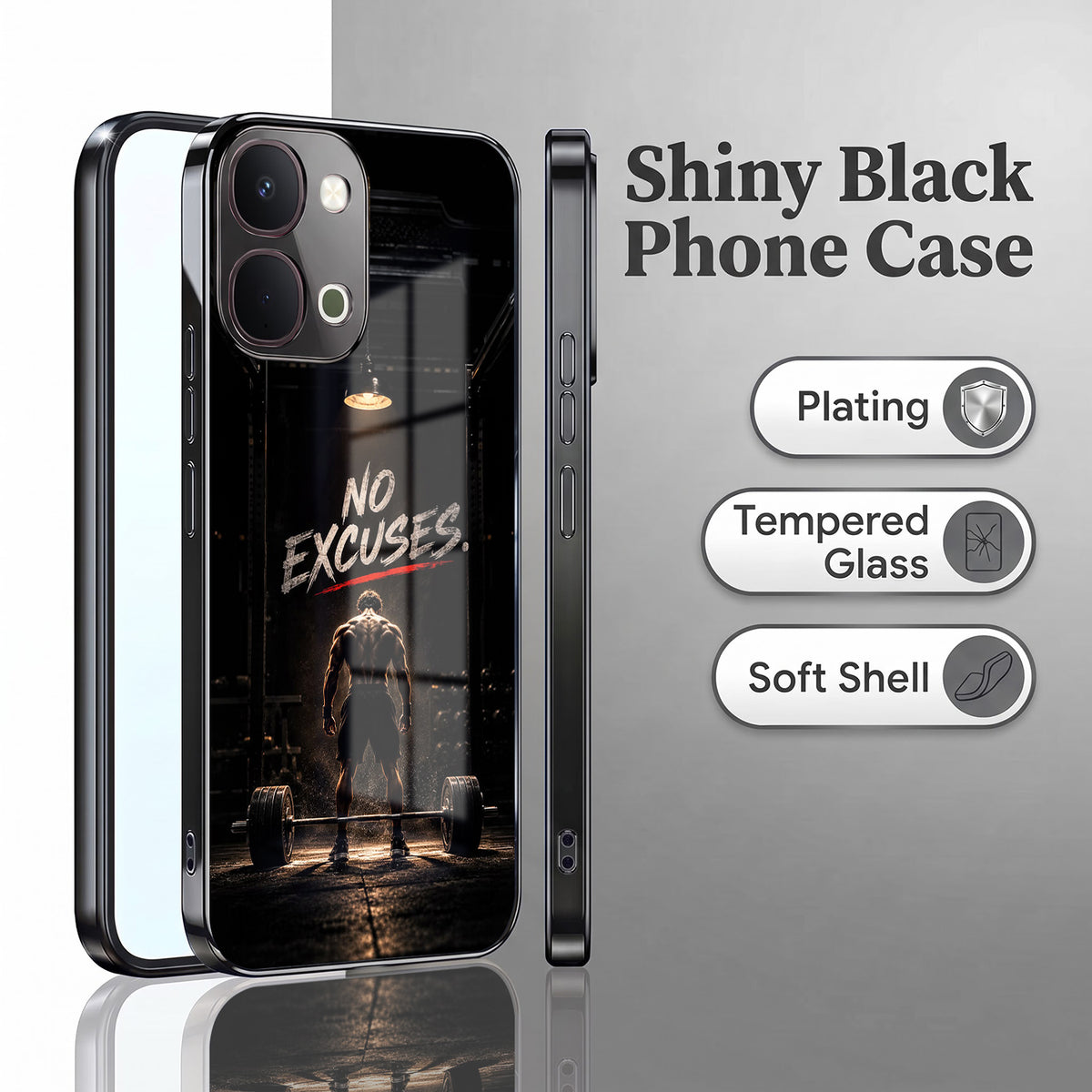 Vivo T5x 5G No Excuses Black Electroplated Glass Phone Back Case