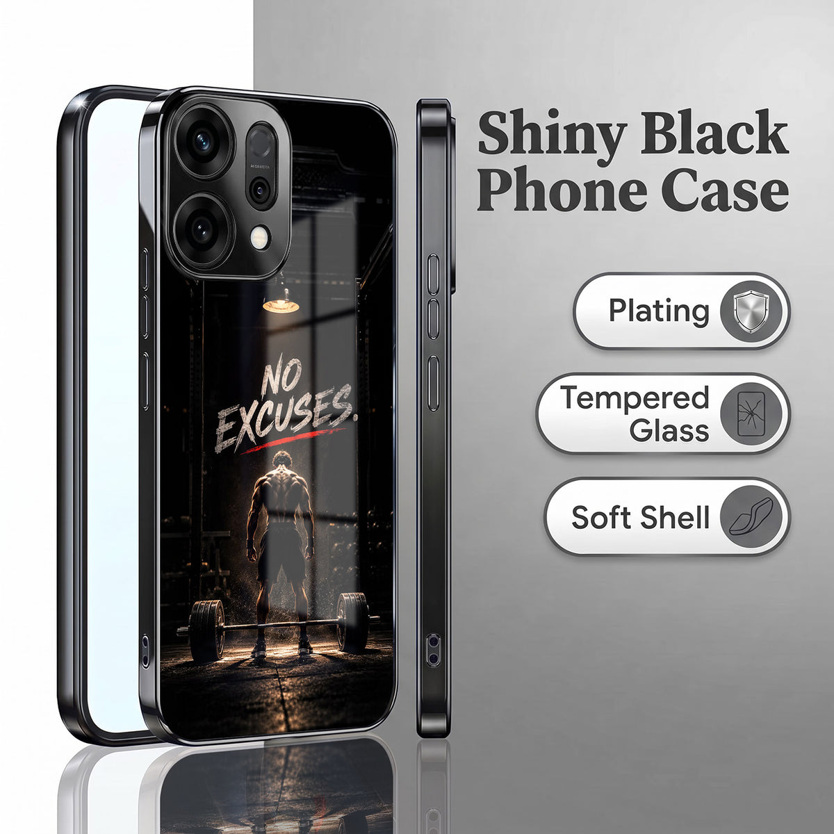Oppo Reno 14 5G No Excuses Black Electroplated Glass Phone Back Case