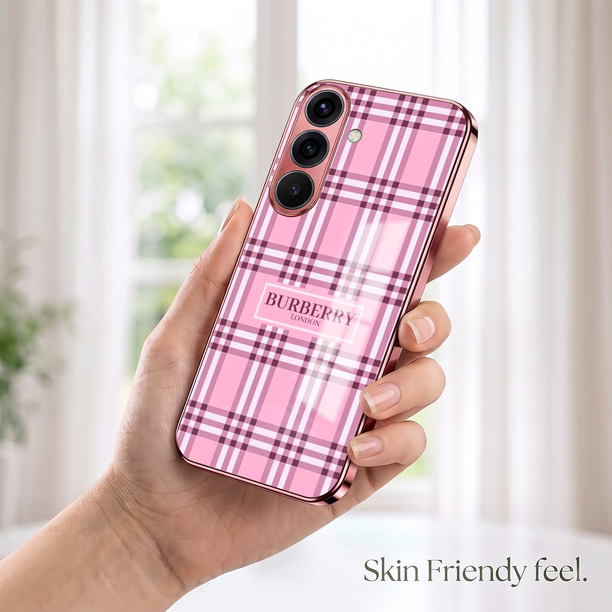 Samsung Galaxy A56 5G Burberry Classic Pink Electroplated Glass Phone Back Case