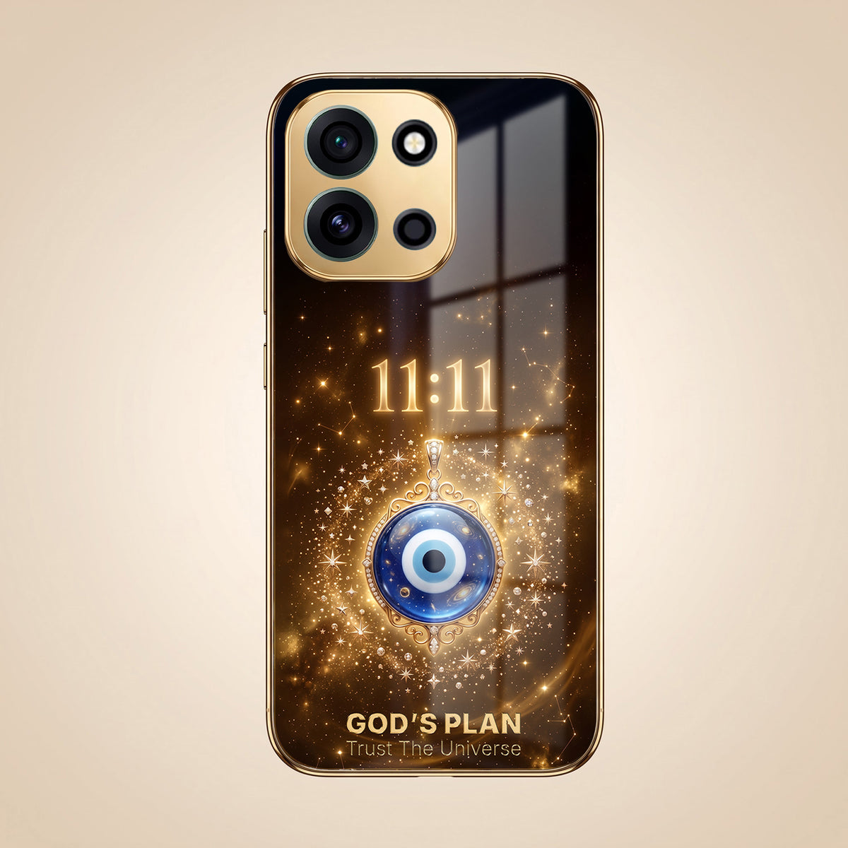 OnePlus Nord 6 5G God’s Plan Evil Eye Gold Electroplated Glass Phone Back Case