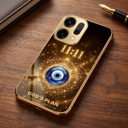 Oppo Reno 14 5G God’s Plan Evil Eye Gold Electroplated Glass Phone Back Case
