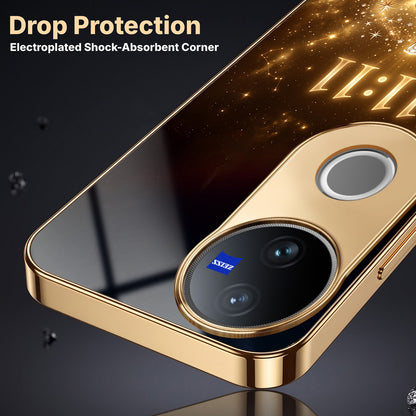 Vivo V50 5G God’s Plan Evil Eye Gold Electroplated Glass Phone Back Case