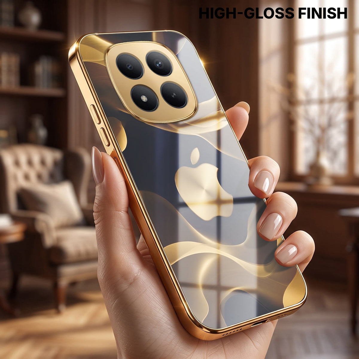 Redmi Note 15 Pro+ 5G Luxury Wave Gold Electroplated Glass Phone Back Case