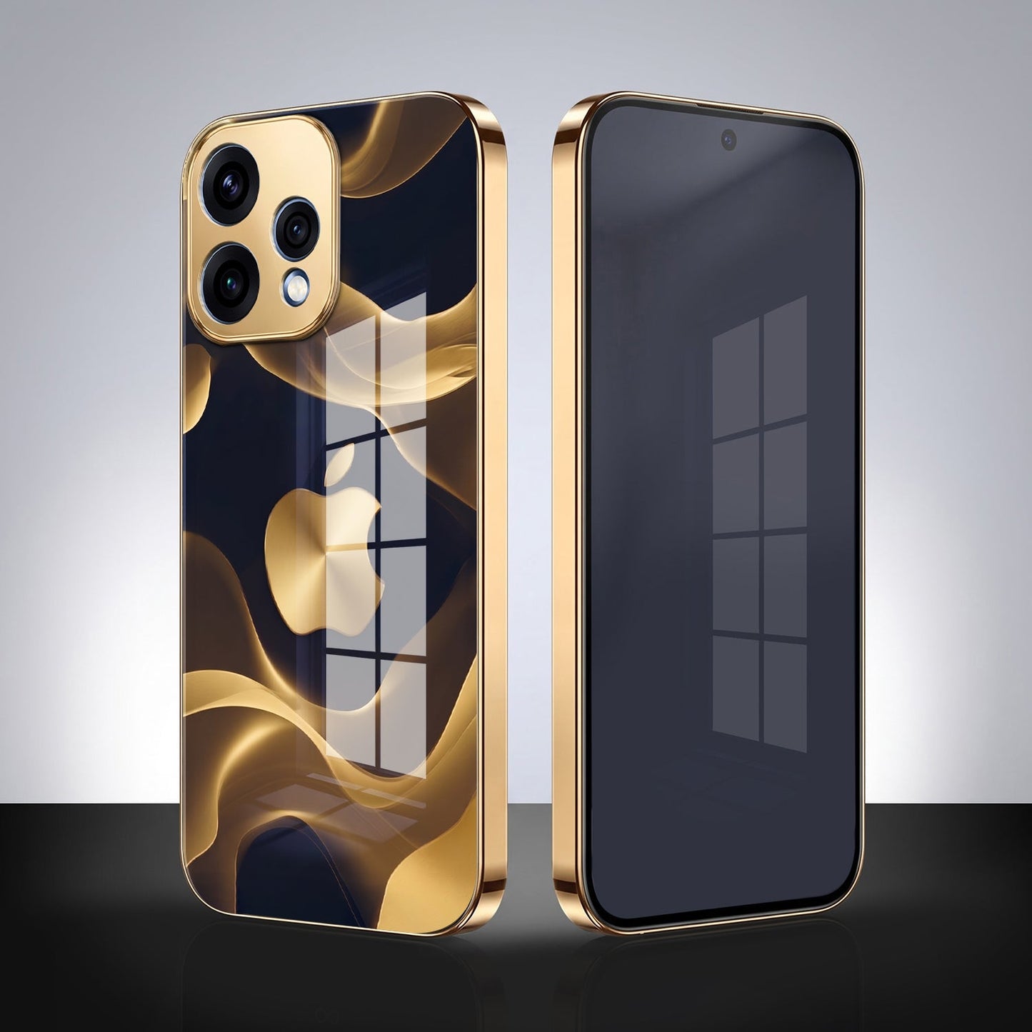 Oppo Reno 15 5G Luxury Wave Gold Electroplated Glass Phone Back Case