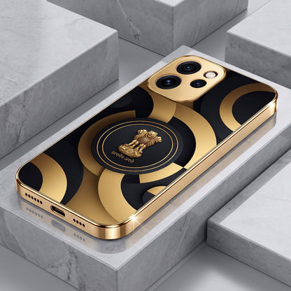 Oppo Reno 15 Pro Mini 5G Royal Emblem Gold Electroplated Glass Phone Back Case