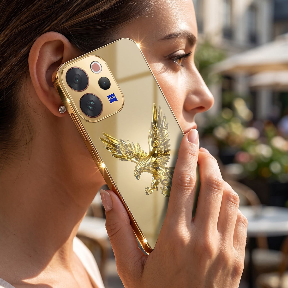 Vivo V70 5G Golden Eagle Gold Electroplated Glass Phone Back Case