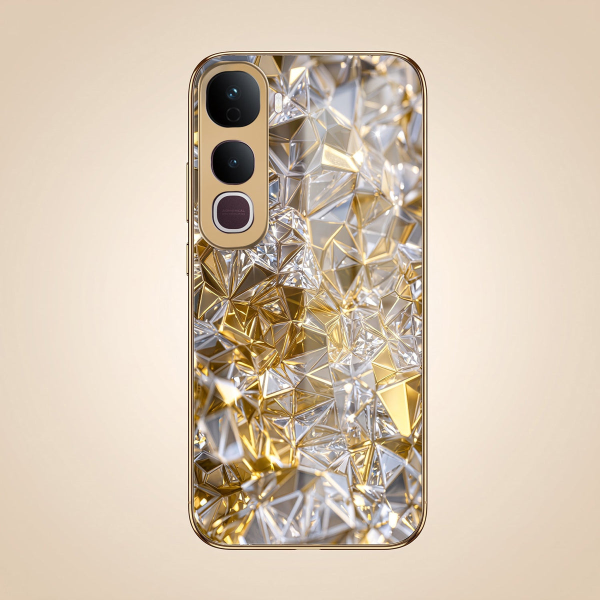 Vivo Y400 Pro 5G White Diamond Shatter Gold Electroplated Glass Phone Back Case