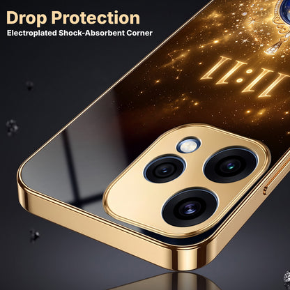 Oppo Reno 15 5G God’s Plan Evil Eye Gold Electroplated Glass Phone Back Case