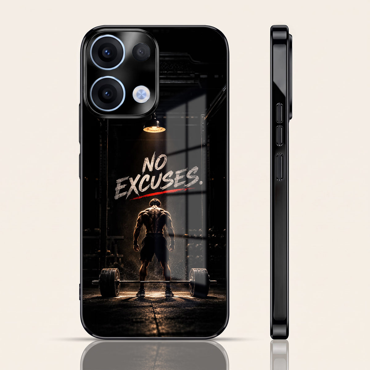 Oppo Reno 13 5G No Excuses Black Electroplated Glass Phone Back Case
