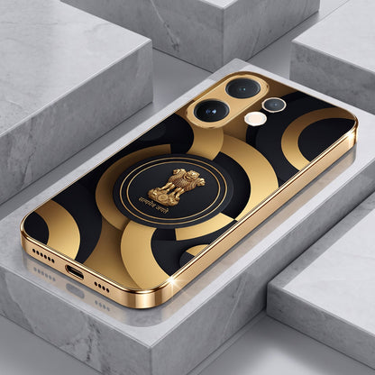 Vivo V60 5G Royal Emblem Gold Electroplated Glass Phone Back Case