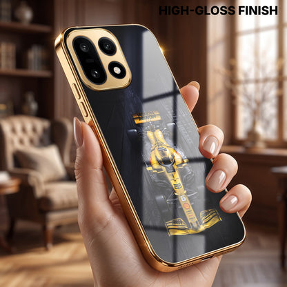 OnePlus 15 5G F1 Racing Car Gold Electroplated Glass Phone Back Case
