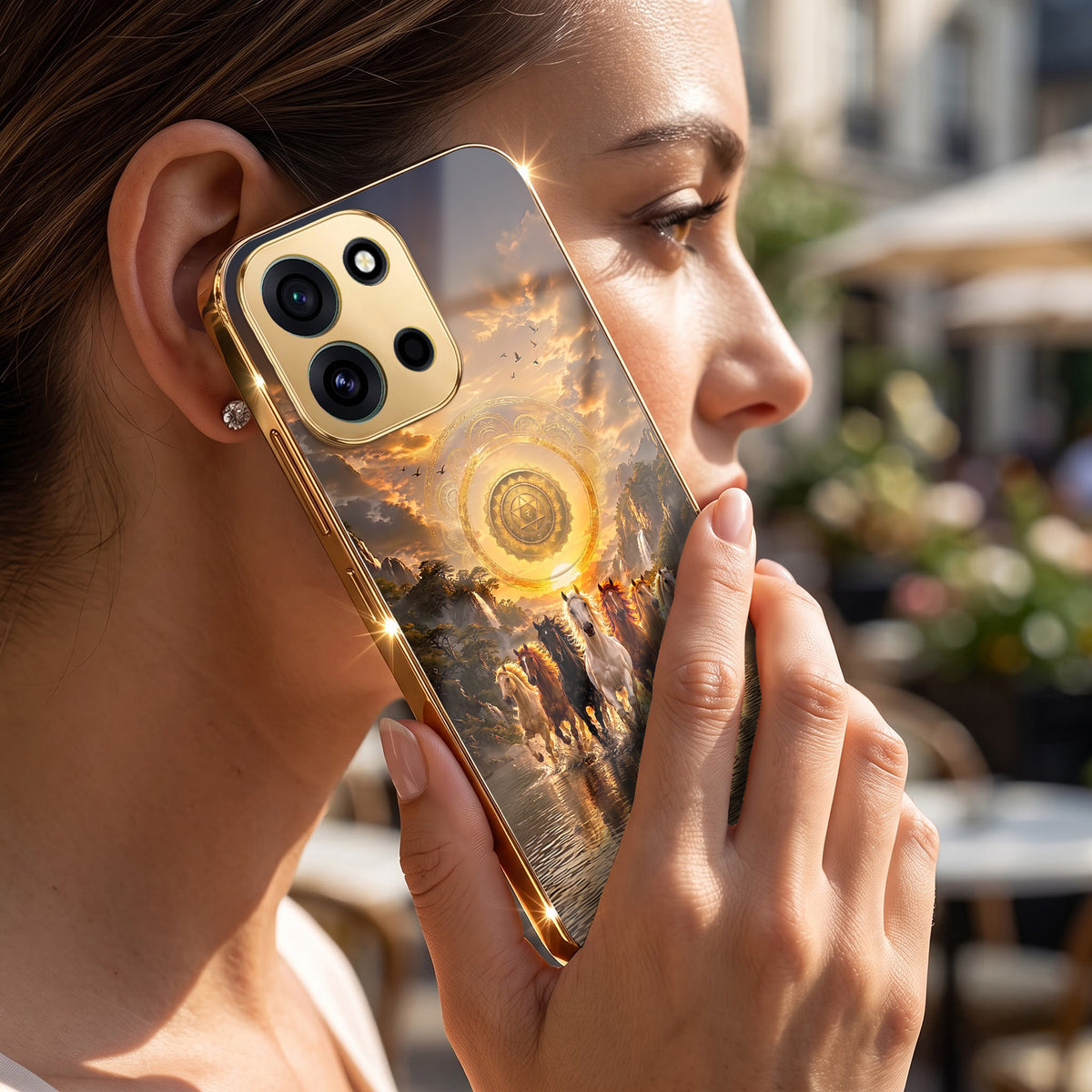 OnePlus Nord 6 5G Celestial Seven Horses Gold Electroplated Glass Phone Back Case