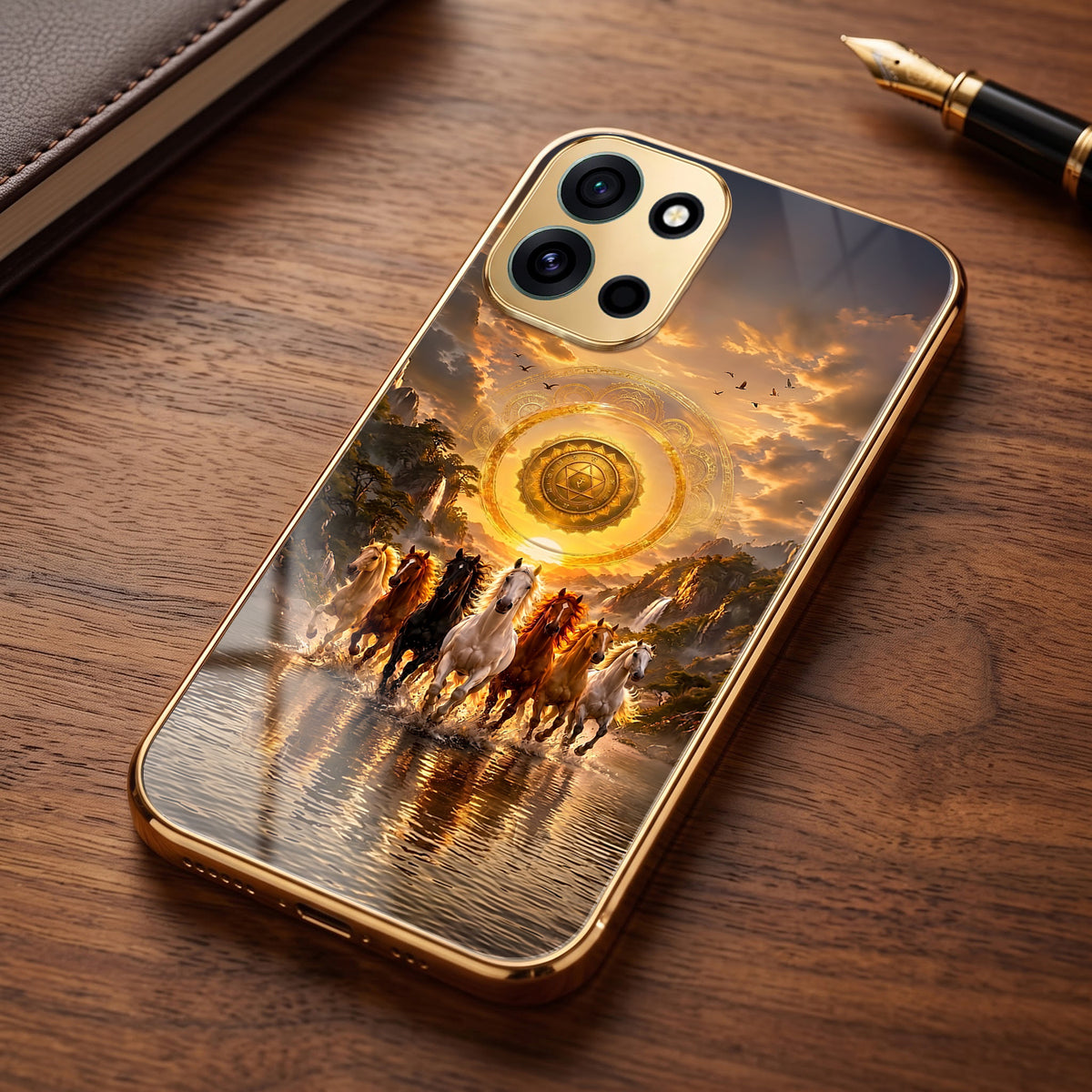 OnePlus Nord 6 5G Celestial Seven Horses Gold Electroplated Glass Phone Back Case