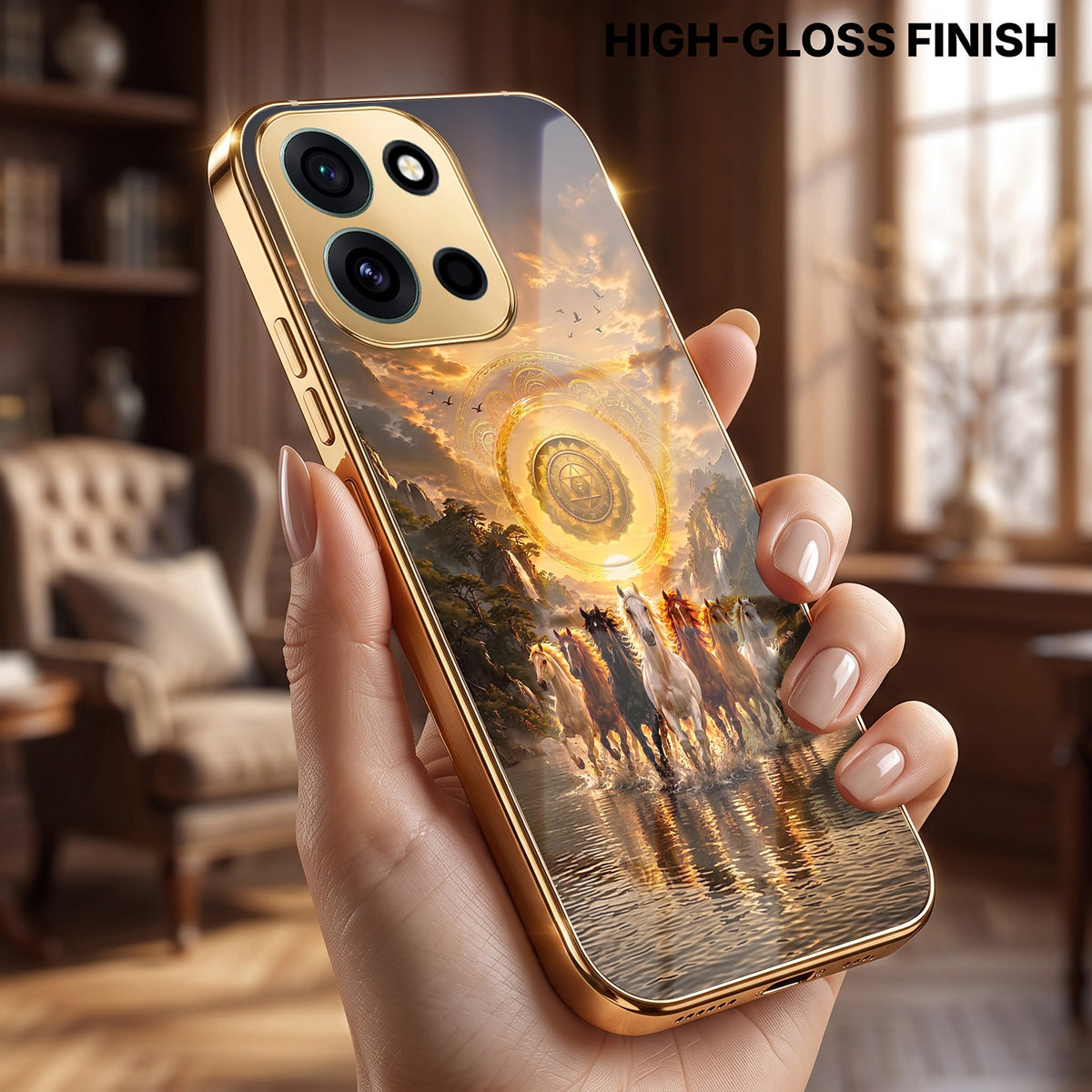 OnePlus Nord 6 5G Celestial Seven Horses Gold Electroplated Glass Phone Back Case