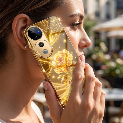 Vivo V40 Pro 5G Golden Rose Elegance Gold Electroplated Glass Phone Back Case