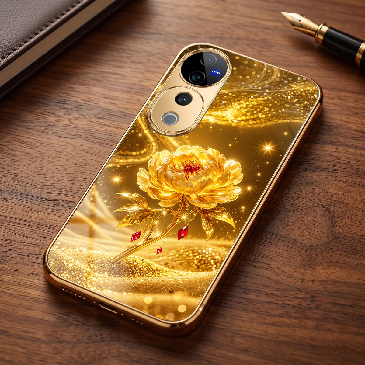 Vivo V40 Pro 5G Golden Rose Elegance Gold Electroplated Glass Phone Back Case