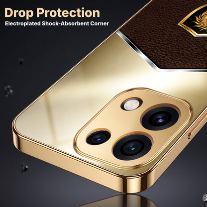 Oppo Reno 16C 5G Dragon Crest Gold Electroplated Glass Phone Back Case