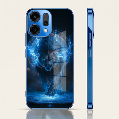 Oppo Reno 14 5G Thunder Titan Lion Blue Electroplated Glass Phone Back Case