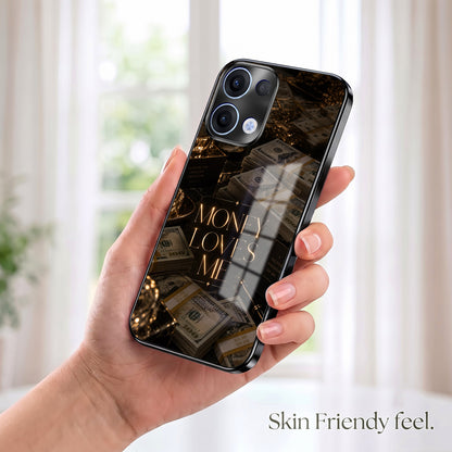 Oppo Reno 13 5G Money Loves Me Black Electroplated Glass Phone Back Case