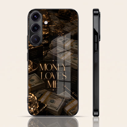 Samsung Galaxy A36 5G Money Loves Me Black Electroplated Glass Phone Back Case