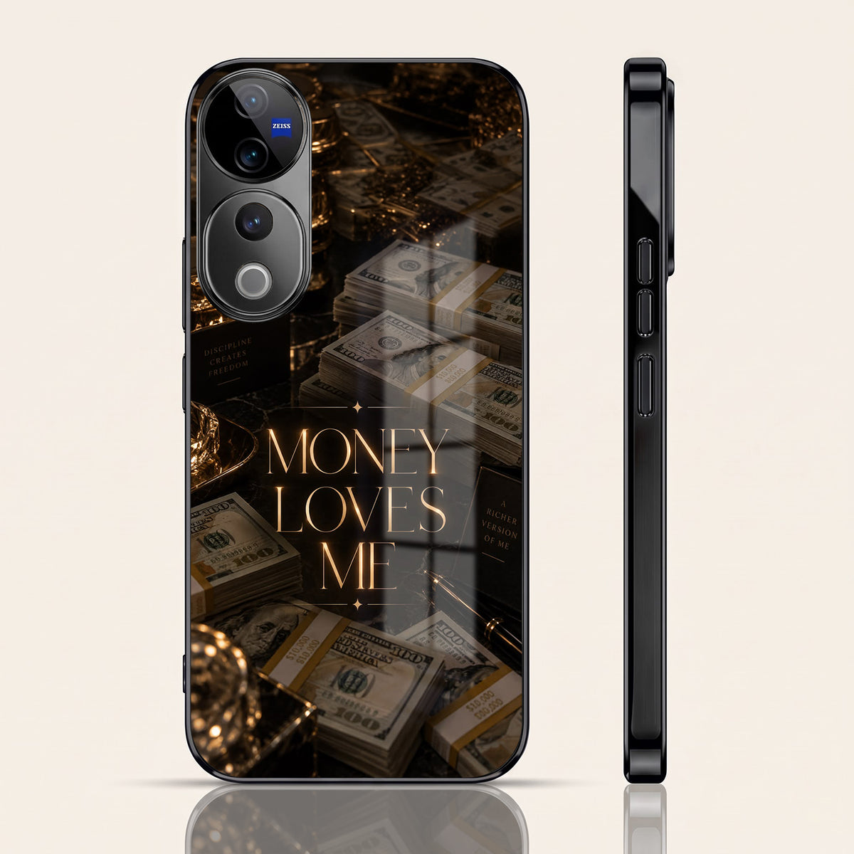 Vivo V40 Pro 5G Money Loves Me Black Electroplated Glass Phone Back Case