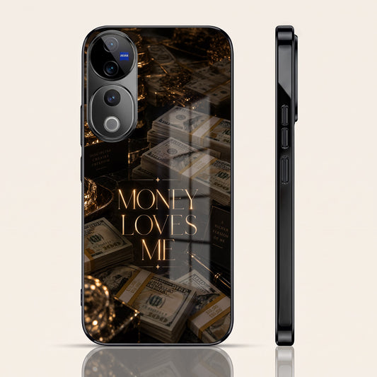 Vivo V40 Pro 5G Money Loves Me Black Electroplated Glass Phone Back Case