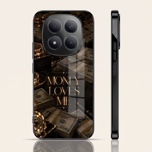 Redmi Note 15 Pro Plus 5G Money Loves Me Black Electroplated Glass Phone Back Case