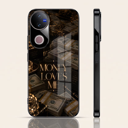 Vivo V50 5G Money Loves Me Black Electroplated Glass Phone Back Case