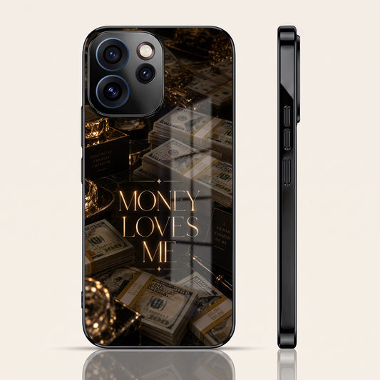 Oppo Reno 15 Pro Mini 5G Money Loves Me Black Electroplated Glass Phone Back Case
