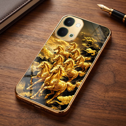 Vivo T5x 5G Horses Royal Glory Gold Electroplated Glass Phone Back Case