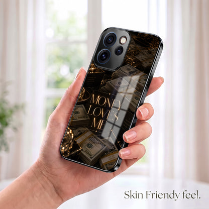 Oppo Reno 15 Pro Mini 5G Money Loves Me Black Electroplated Glass Phone Back Case