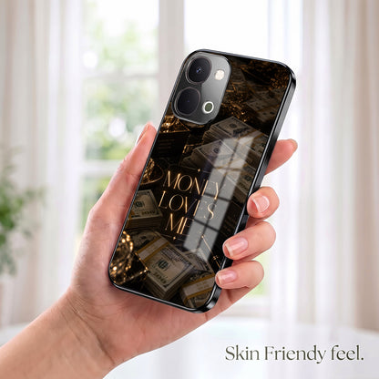 Vivo T5x 5G Money Loves Me Black Electroplated Glass Phone Back Case